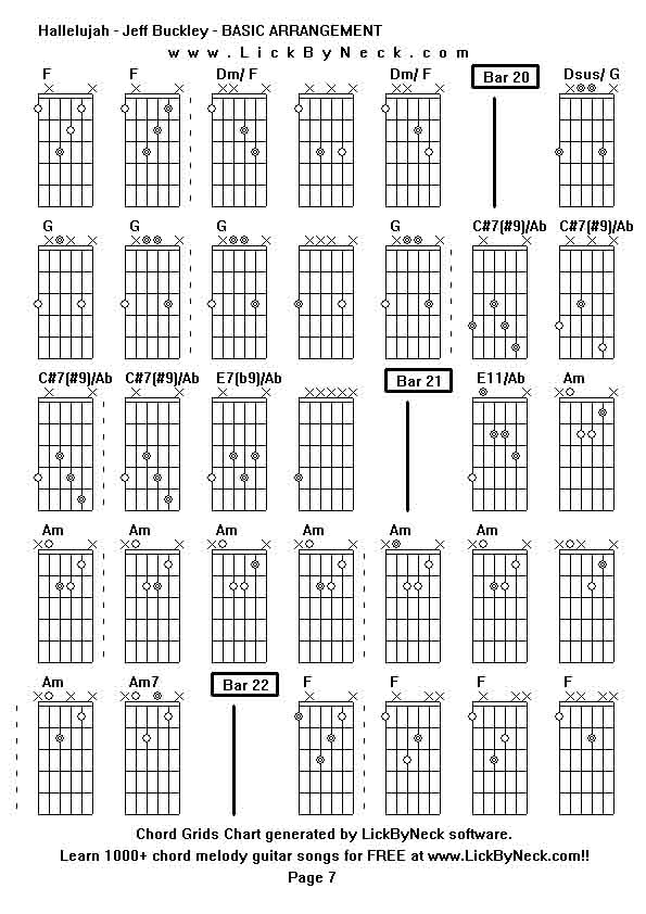 Chord Grids Chart of chord melody fingerstyle guitar song-Hallelujah - Jeff Buckley - BASIC ARRANGEMENT,generated by LickByNeck software.